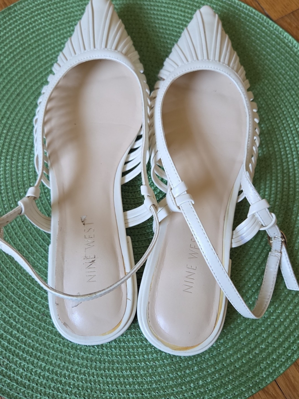 Nine West White Pointed Slingback Flats with Braided Cutouts